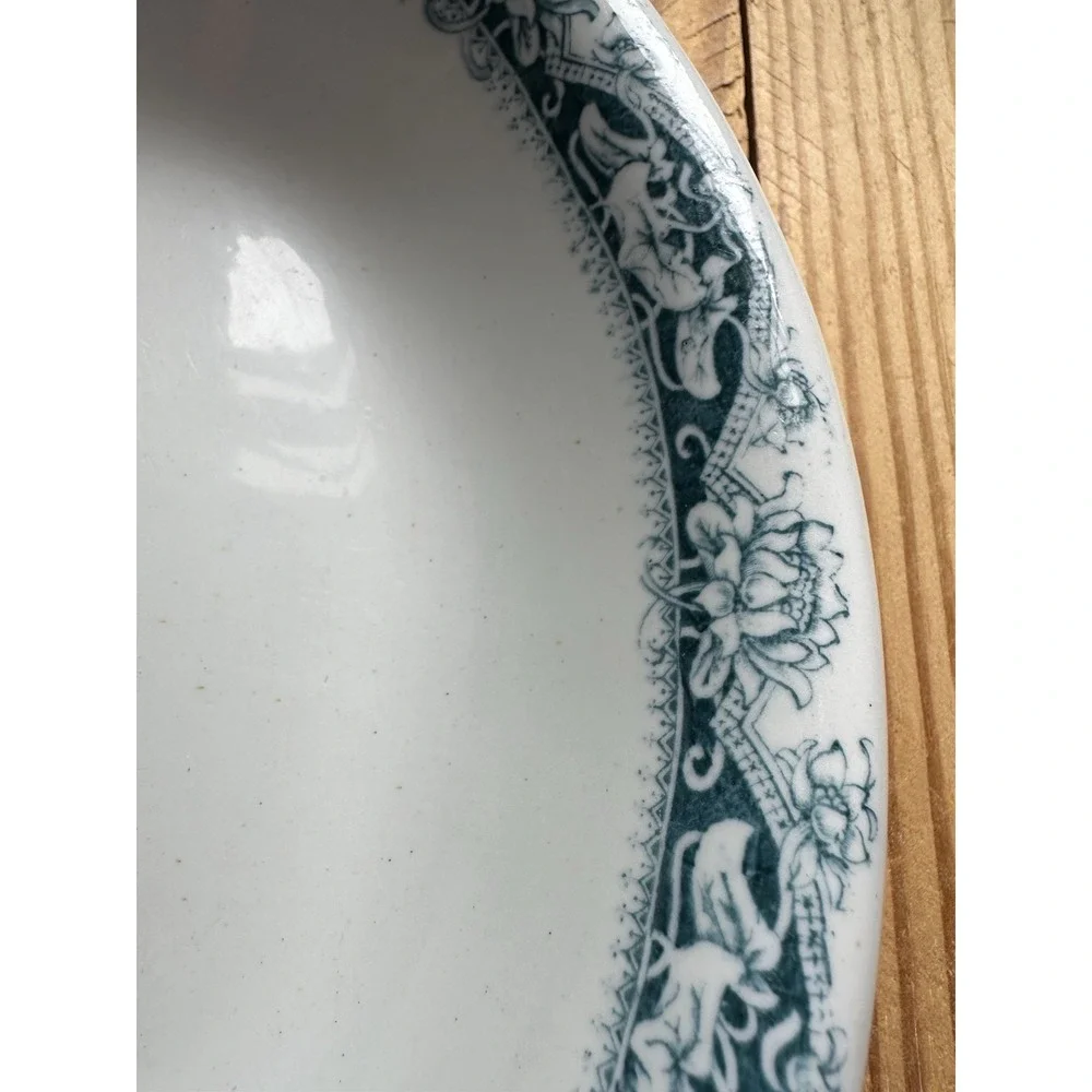 Antique Higgins & Seiter England hotel ware oval stoneware serving bowl blue Flo